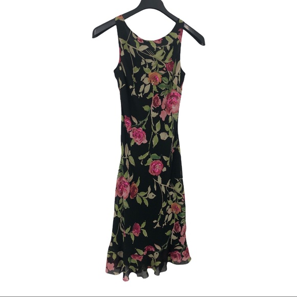SOLD Nicole Miller Silk Floral Draped Back Midi Dress 4 - Picture 9 of 14